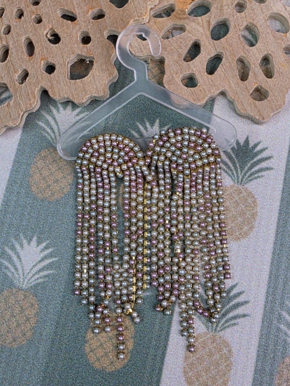 Feed Me Gems Multi Color Pearl Beaded Fringe Statement Earrings